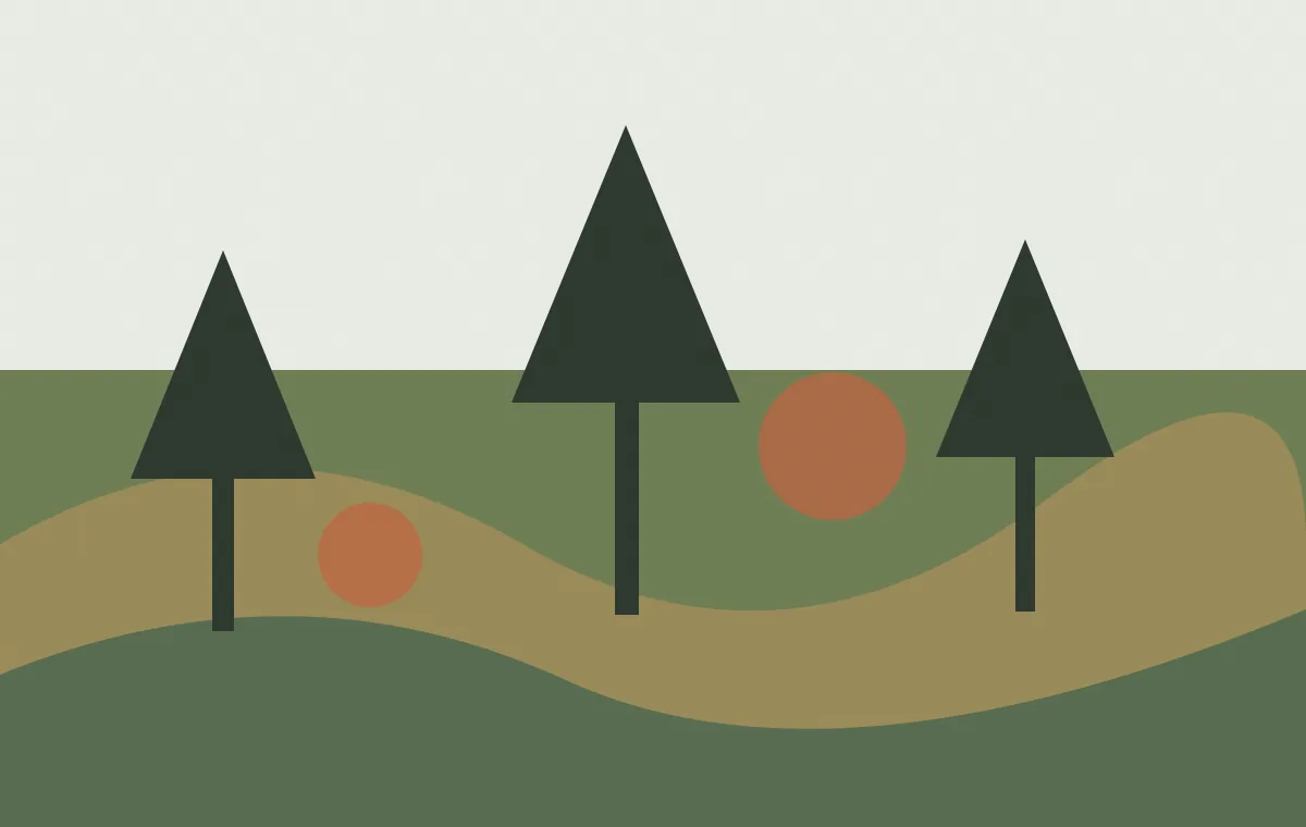 Editorial landscape diagram showing patches of open woodland, grass and regenerating vegetation